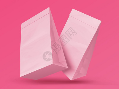纸袋现实的粉红色封闭食品包的对称装有复制空间的纸板包装袋生态友好型回收包装品牌化的病媒模型现实空白纸袋食品产粉封闭式包装袋有复制背景图片