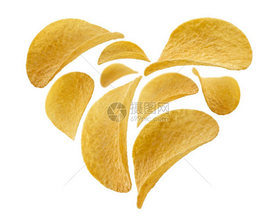 白色背景的心形土豆薯片白色背景的心脏形状土豆薯片白色背景的心脏形状土薯片图片