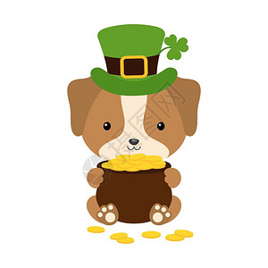 捧着金币的带绿色帽子的小狗图片