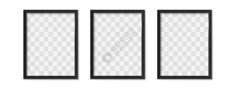 黑色相框空的现代简单图像边框在画廊墙壁上有阴影孤立的图片设计矢量的图像符合现实的3D模板具有透明位置的矩形状对象空的现代简单图像图片