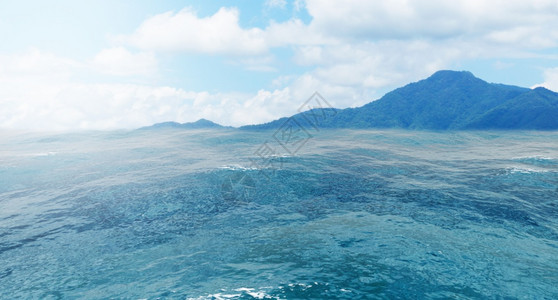 海洋中的岩石岛地平线上的山岛海景全屿的海洋观3D图片