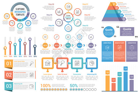 图表元素圆形图表时间条形图金字塔步骤选项矢量eps10插图图片