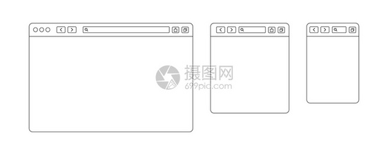 浏览器窗口行设计矢量孤立Web元素有移动设备计浏览器窗口的线模板空白网站设计ESP10图片