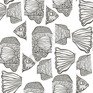 手绘抽象雕刻风鱼类图片