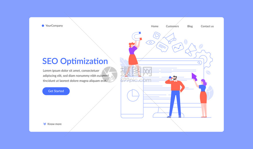 矢量声学战略人员管理团队合作分析转换图解SEO优化着陆页与内容有关的团队工作图片