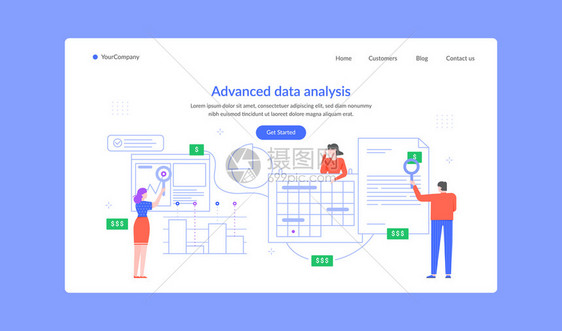 高级数据分析着陆页小组研究矢量金融数据分析图表研究说明业务网络分析图片