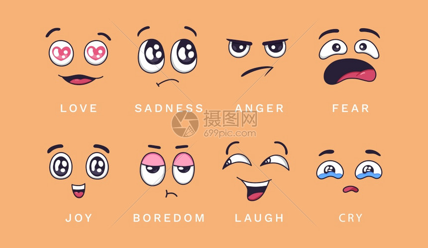 卡通情感爱欢乐和愤怒悲伤笑声无聊哭泣有趣的人物面对矢量孤立元素愤怒和爱哭泣悲伤微笑表情卡通感爱哭泣有趣的人物面对矢量孤立元素插画图片下载-正版 ...