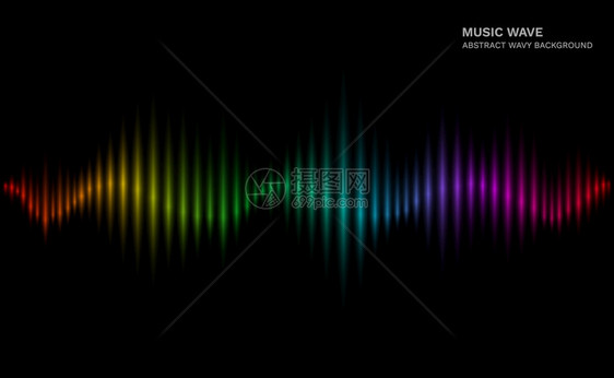 彩虹声波暗底背景上的多色声波黑底背景上的多色声波抽象电子音乐未来矢量平衡器概念波形频率声语音插图图片