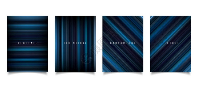 一套小册子模板抽象技术风格深背景上的蓝光线纹理图片