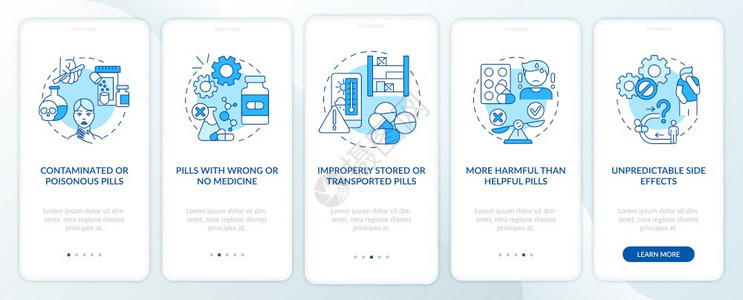 未登记的药店威胁在带有概念的移动应用程序页面屏幕上登比帮助的步行5图形说明更有害带RGB彩色插图的UI矢量模板未登记的药店威胁在图片