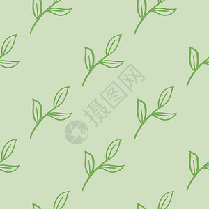 最小模式无缝绿色等宽叶树枝形状浅色背景织物设计纺品印刷包装封面矢量说明的装饰背景浅色图片