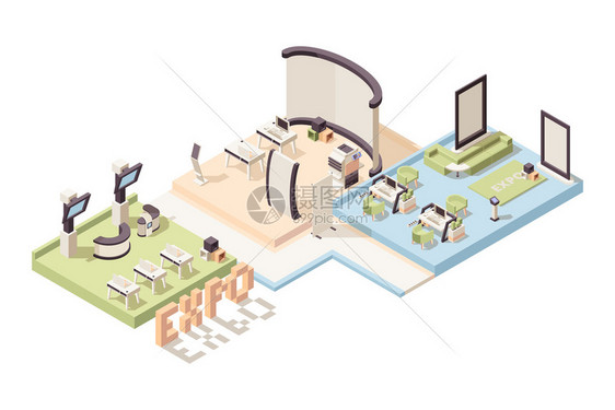 展览宣传活动台和人向量3D低层多式展览综合体内等深度展览低层建筑演示图展览是测量的宣传活动台和人向量低层多式展览综合体内图片