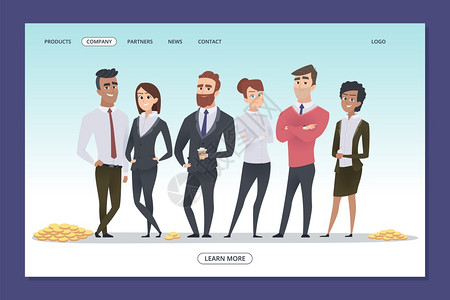 成功商业团队工作网页模板企业人士和硬币矢量图企业团队工作投资图片