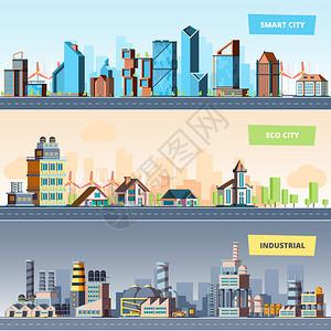 城市景观工业智能和生态城市现代建筑空气污染病媒平面标语生态城镇和市区工业建筑智能城市全景工业智能和生态城市现代建筑图片