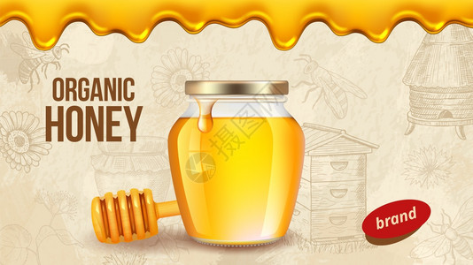 农场蜂蜜配有现实健康有机食品农场产包装背景的标牌模板有现实蜂蜜食品甜有机养蜂自然插图图片