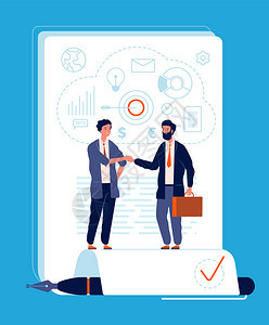 企业协议与人握手的伙伴关系合同签名融资和商业投矢量概念企业协议的签署与人握手的企业伙伴关系说明图片