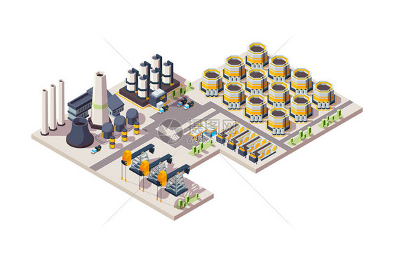 石油工厂业制造天然气工业建筑油罐设备化学炼油厂病媒等量图图片