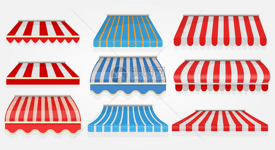 杂货店的屋顶储存了购物帐篷室外收集矢量图片阳光条纹脱衣展示商店前街设计插图窗户冠被剥光杂货店的屋顶储存了购物帐篷室外收集矢量图片图片