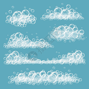 洗发球泡沫新鲜清洁插图泡沫蒸气透明圆圈和球白现实矢量泡沫模板插画