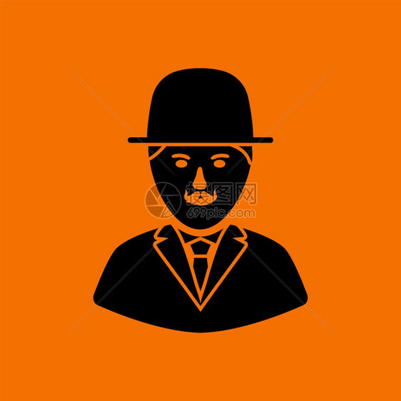 侦探橙色背景的黑矢量说明图片