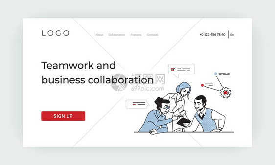 团队领导登陆页面团队工作和业务协概念UI网站模板设计带纽扣的模板设计在办公室共同工作和解决问题的卡通人员矢量集思广益团队工作和商图片