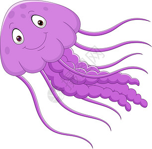 海底海壳白色背景的卡通有趣水母插画