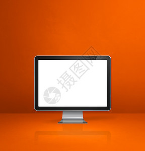 计算机Pc橙色办公桌背景3D说明图片