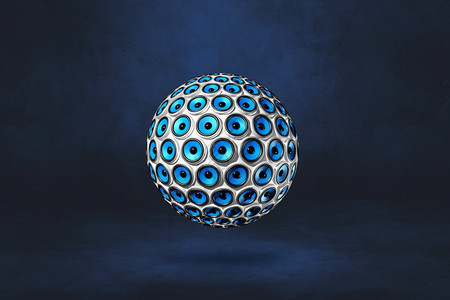 以深蓝色工作室背景孤立的发言者球体3D插图以深蓝色工作室背景孤立的发言者球体图片