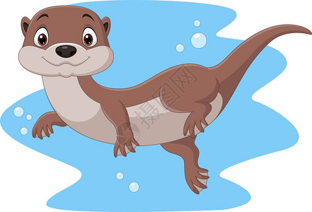 黄喉貂卡通可爱漂浮在水上的海狸插画