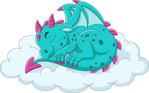 卡通婴儿蓝龙睡在云上图片