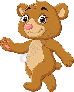 下的卡通婴儿熊在白色背景下行走插画