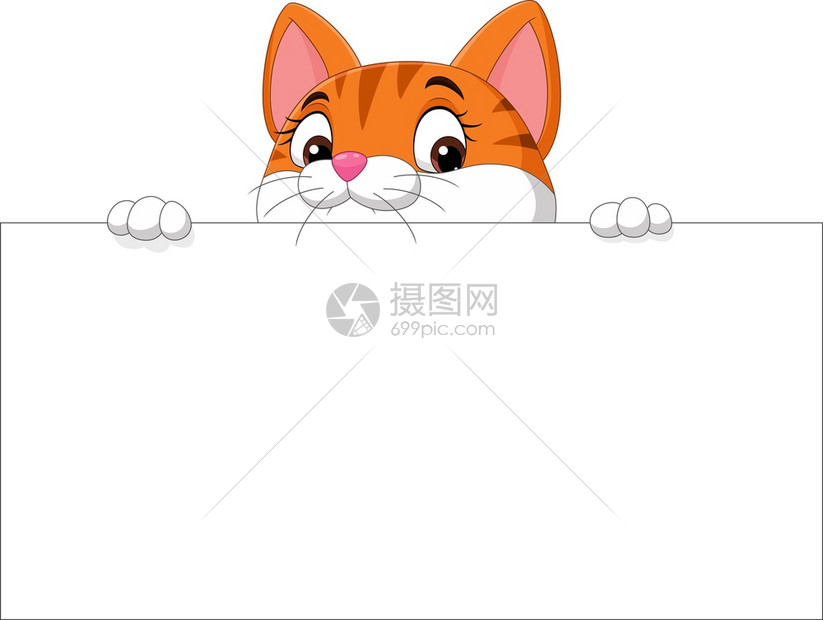 卡通可爱的猫咪举着空白纸图片