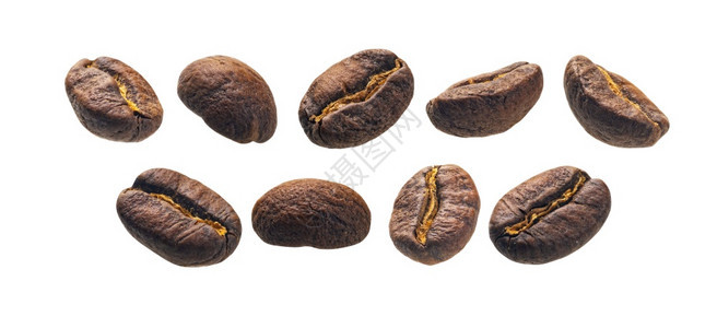 一组咖啡豆白色背景的孤立图片