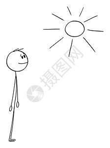 微笑的人看着闪亮夏日阳光快乐的天气Vector漫画插图或字符快乐的人在夏日闪耀时心满意足卡通Stick图一说明图片