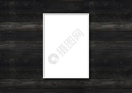 白色图片框挂在黑木墙上空白模型板色图片框挂在黑木墙上图片