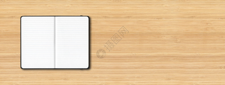 黑色打开的笔记本模型在木制背景上隔离水平横幅黑色打开的笔记本在木制背景上隔离水平横幅图片