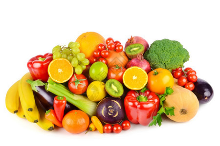 在白色背景中隔离的水果和蔬菜种类图片