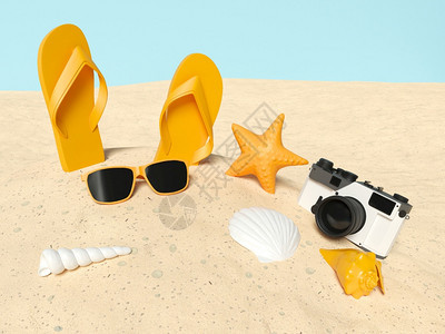 3d示例夏季成份沙上滩附件暑假概念图片