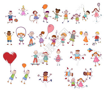 快乐孩子多样化的儿童幼园传统绘画漫图片
