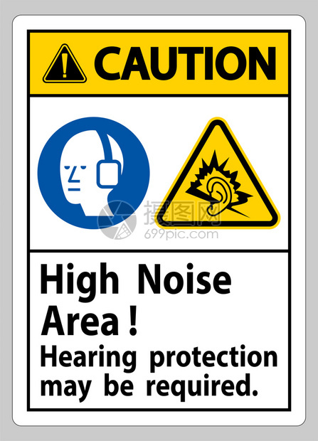 提示签署高噪声区听力保护可能需要的高度信号图片