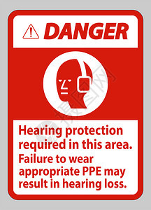 该地区需要的危险信号听力保护未能穿戴适当的个人防护设备可能会造成听力损失图片