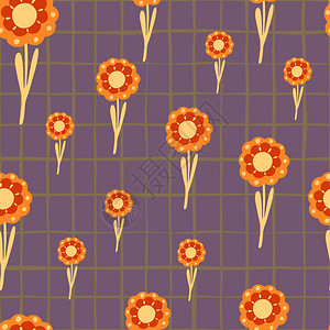 创作自然无缝模式配有随机橙色民间花饰紫色彩背景设计用于织物纺品印刷包装封面矢量插图紫色彩背景图片