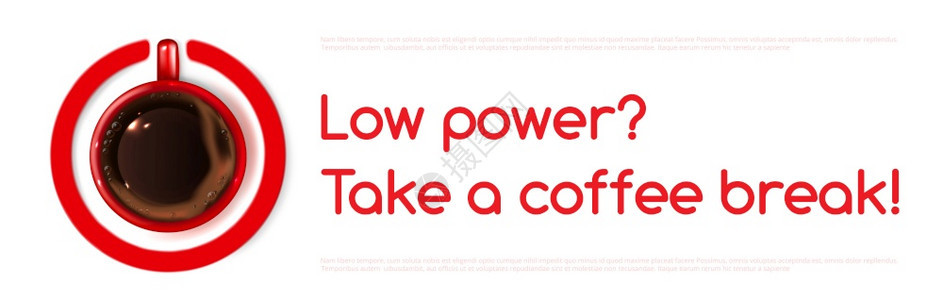 咖啡电动矢量横幅上面有杯子红开关咖啡厅或自助餐广告宣传海报饮料休息现实的三维插图咖啡电动矢量横幅上面有广告图片