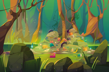 森林中的肮脏垃圾图片素材