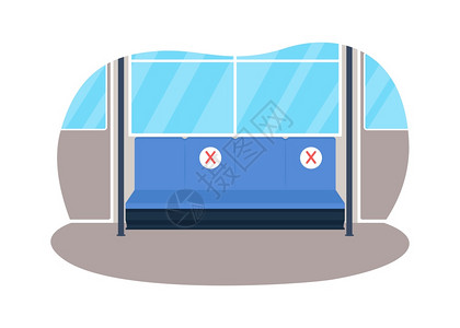新冠状病毒防控复工地铁公交车座椅卡通矢量插画插画