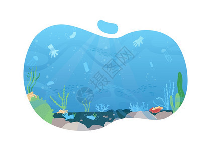 塑料垃圾污染海洋插画图片