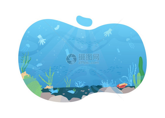 塑料垃圾污染海洋插画图片