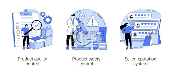 产品质量和安全控制卖方声誉系统客户反馈保证书商店评级抽象比喻客户满意度抽象概念矢量说明图片