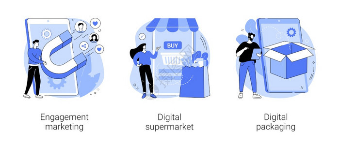 参与销售数字超市和包装在线商业Smm战略在线支付AR标签抽象隐喻移动零售抽象概念矢量说明图片