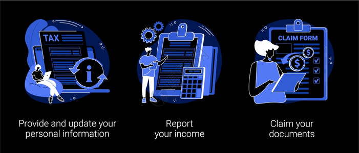 税务申报抽象概念矢量插图提供和更新个人信息报告收入索赔文件税收抵免和开支财务报告黑暗模式隐喻税务申报抽象概念矢量插图图片